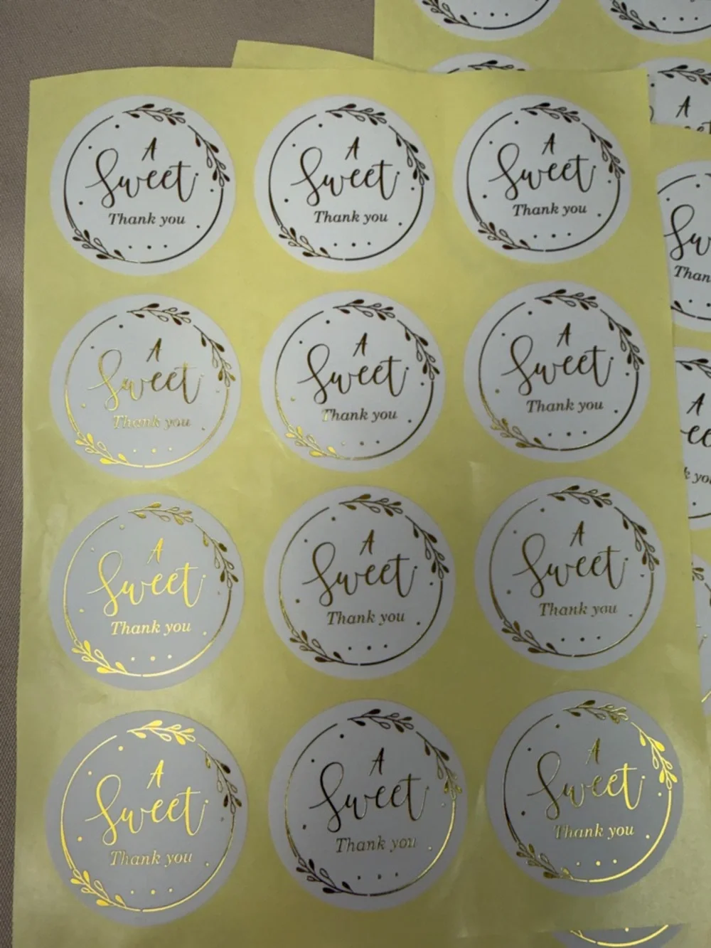 A Sweet Thank You 120 Count Round Stickers 10 sheets in the bundle gold writing